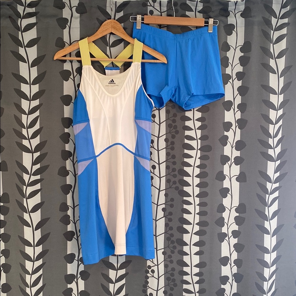 Adidas Blue and White Athletic Dress and Short Set